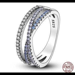 925 stamped Swarovski crystal ring size 7- lavender and cobalt blue crystals